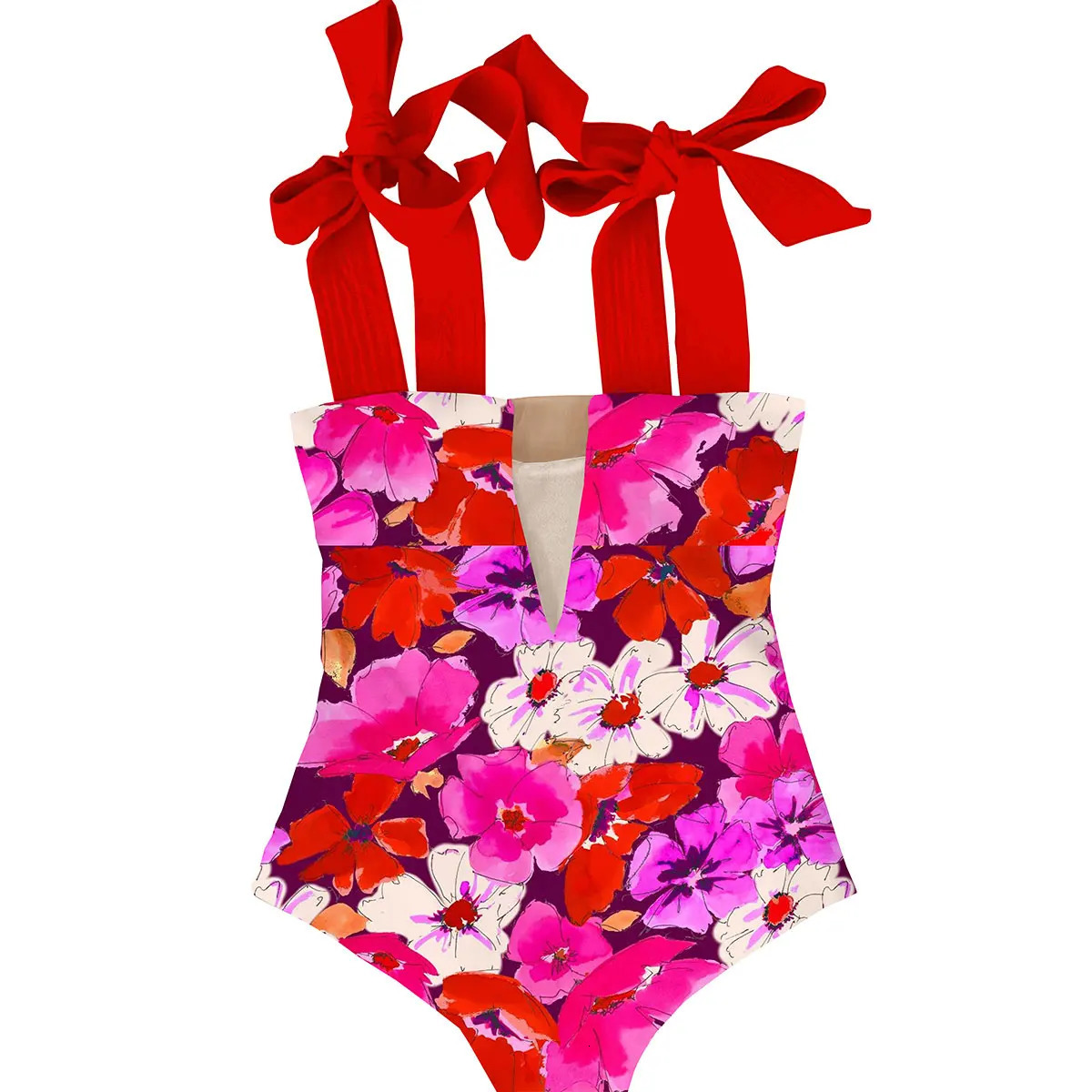 2024 Sexy One Piece Swimsuit Shoulder Strappy Swimsuit Print Floral Swimwear Women Backless Bathing Suit Beach Wear Monokini 250113