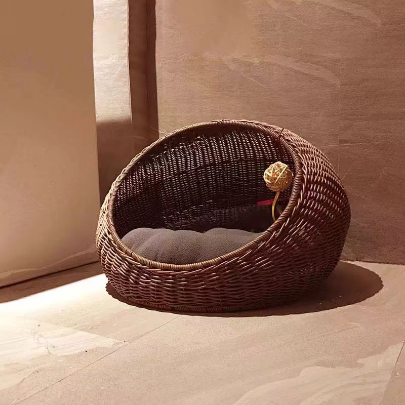 Wicker cat bed dome suitable for medium-sized indoor cats a covered cat hiding hut imitation Fujiya pet dome basket, washable