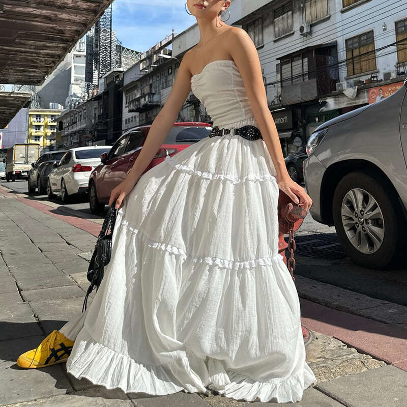 Fashionable temperament French sweet sexy two-piece set summer women's one shoulder strapless half length skirt 2025 new casual fashion trend clo