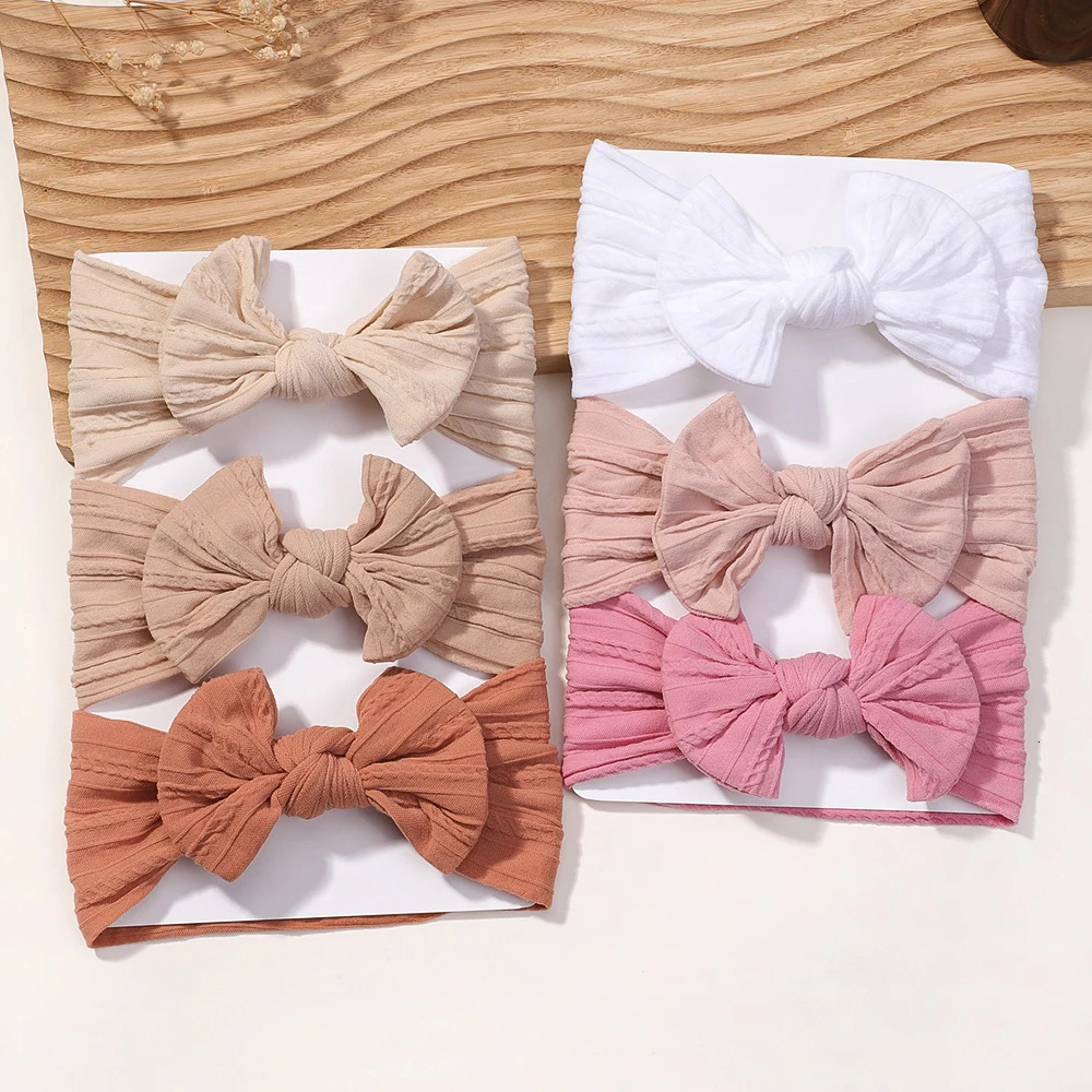 3Pcs Solid Color Baby Headband Bow Children Hair Band Elastic Nylon born Headbands Soft Turban Headwrap Kid Accessories 250117