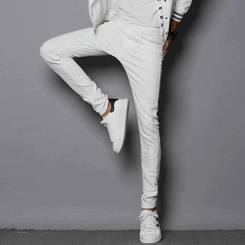 High Quality Mens Skinny Jeans Classic White Black Slim Fit Stretch Casual Denim Treosers Fashion All-match Mens Pencil Pants 250116