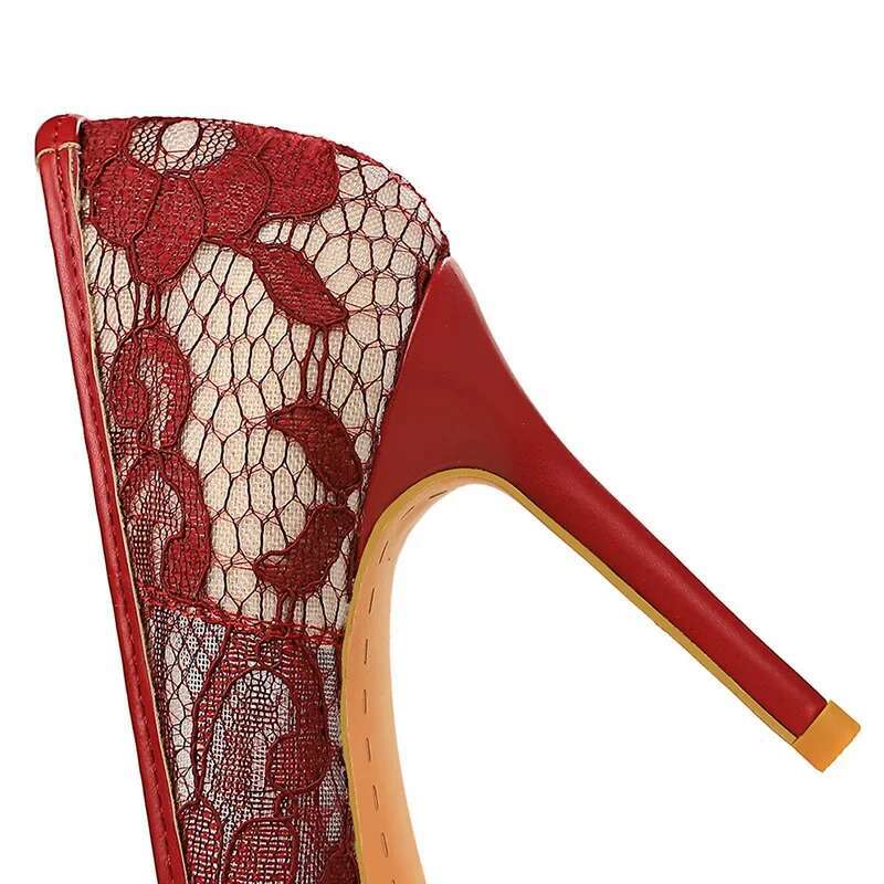 Summer Women Sexy 9.5Cm High Heels Mesh Sandals Bury Pumps Lady Lace Breathable Scarpins Office Party Stripper Fetish Shoes