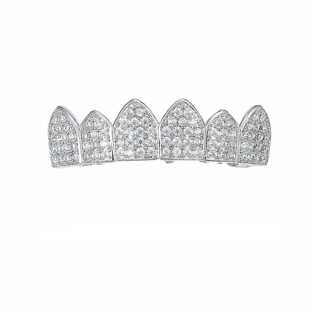 Hip Hop Cubic Zircon Teeth Grillz Top Bottom Grills Punk Teeth Caps Cosplay Party Rapper Jewelry Halloween Teeth Decoration XJ250114