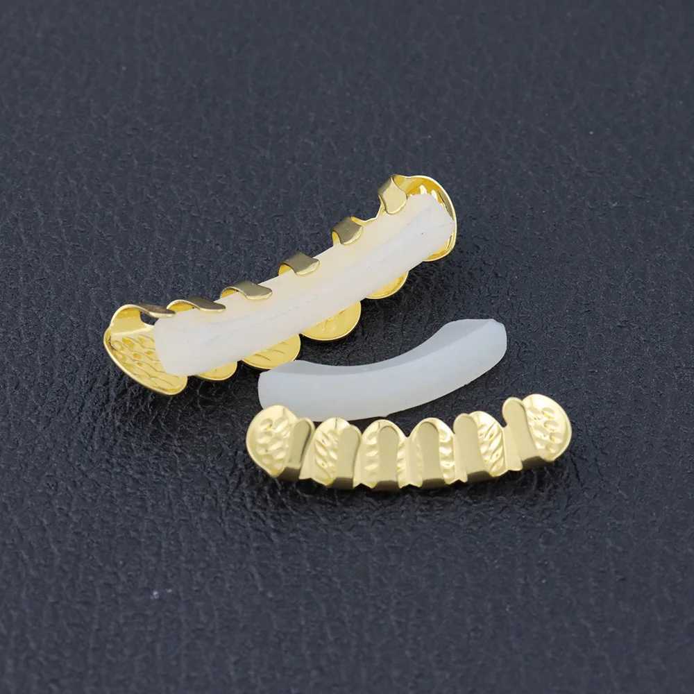 1set Hip Hop Gold Color Teeth Grillz Gold Plated Dental Grills Rock Tooth Grillz Caps Crystal Teeth Caps Halloween Vampire GiftXJ250114