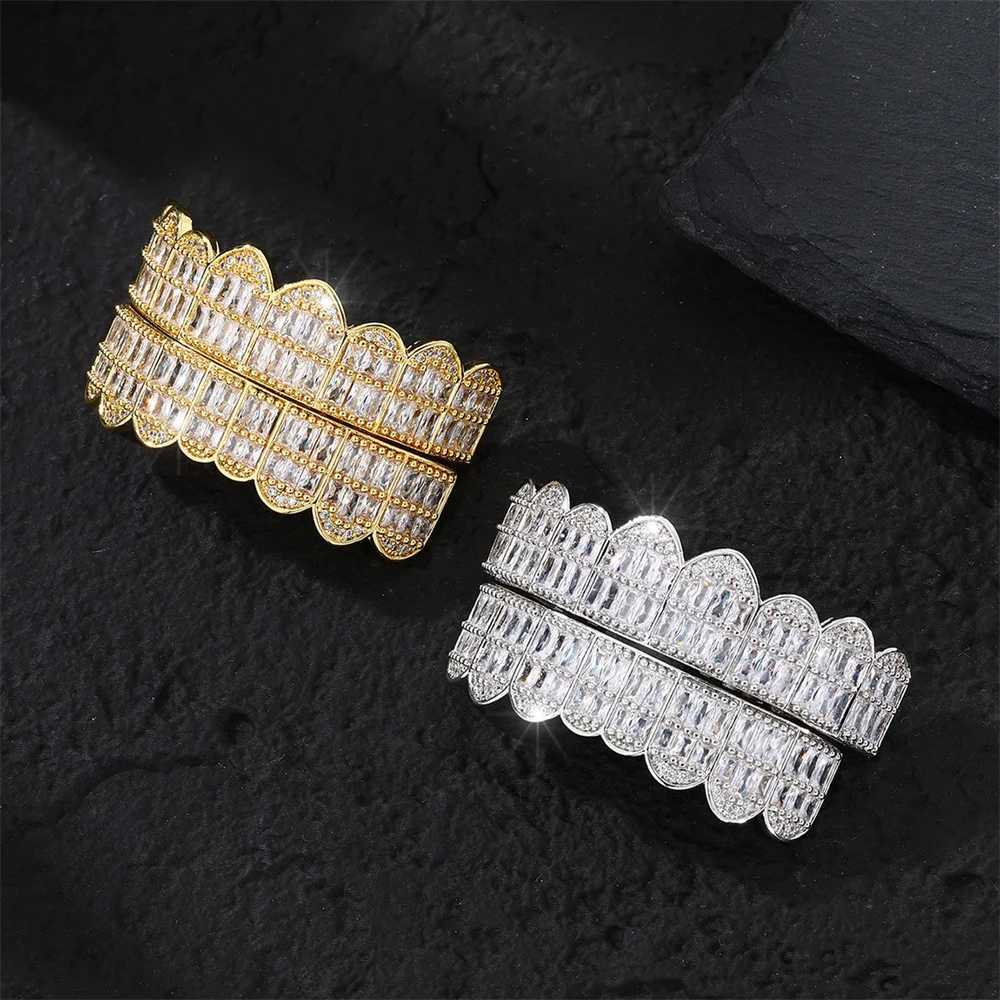 Hip Hop Baguette CZ Stones Teeth Grillz For Men Women Gold Plated Fashion Rapper Jewelry Punk Dentist Decor Teeth Jewelry XJ250114