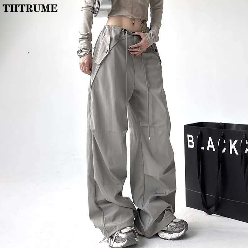 Retro Spring Summer Baggy Pants Fashion Women Loose Drawstring Vintage America Wide Leg Pant Streetwear Y2k New Cargo Trousers