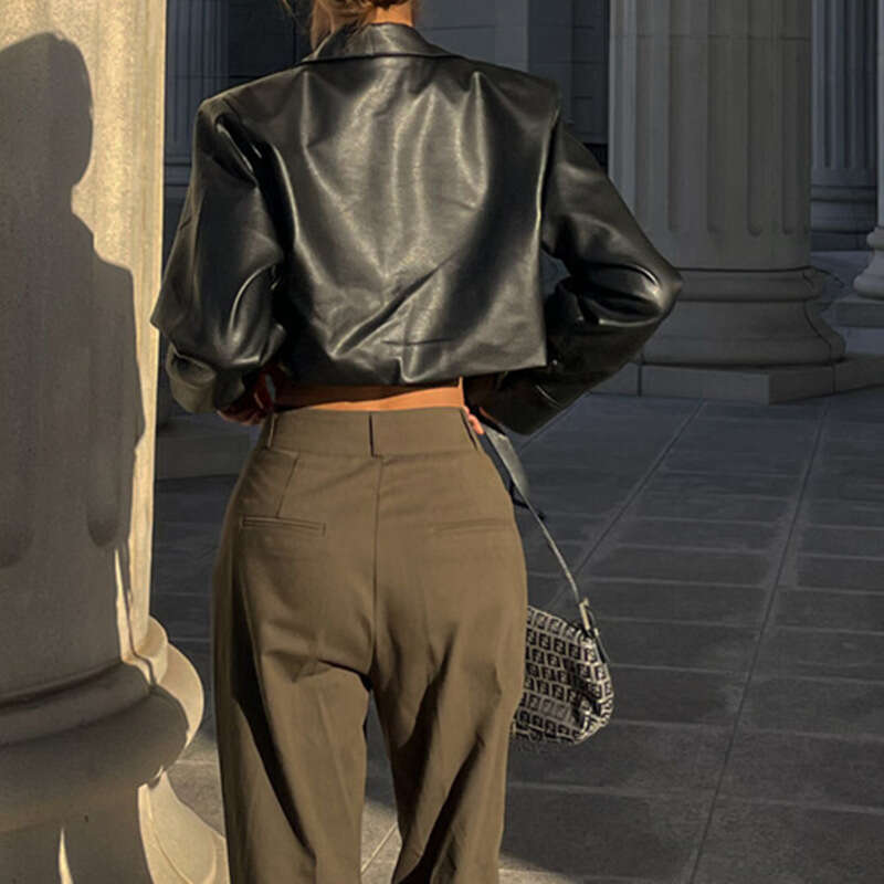 European and American style 2025 autumn popular women's sexy crop exposed hot girl motorcycle suit single breasted jacket jacket, versatile tempe
