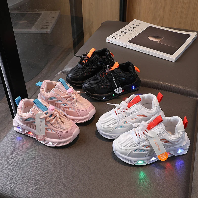 16 Years LED Baby Luminous Shoes Boys Glowing Children Sport Sneakers Kids Girls Antislip Toddler Mesh Led Flash Lights 250117