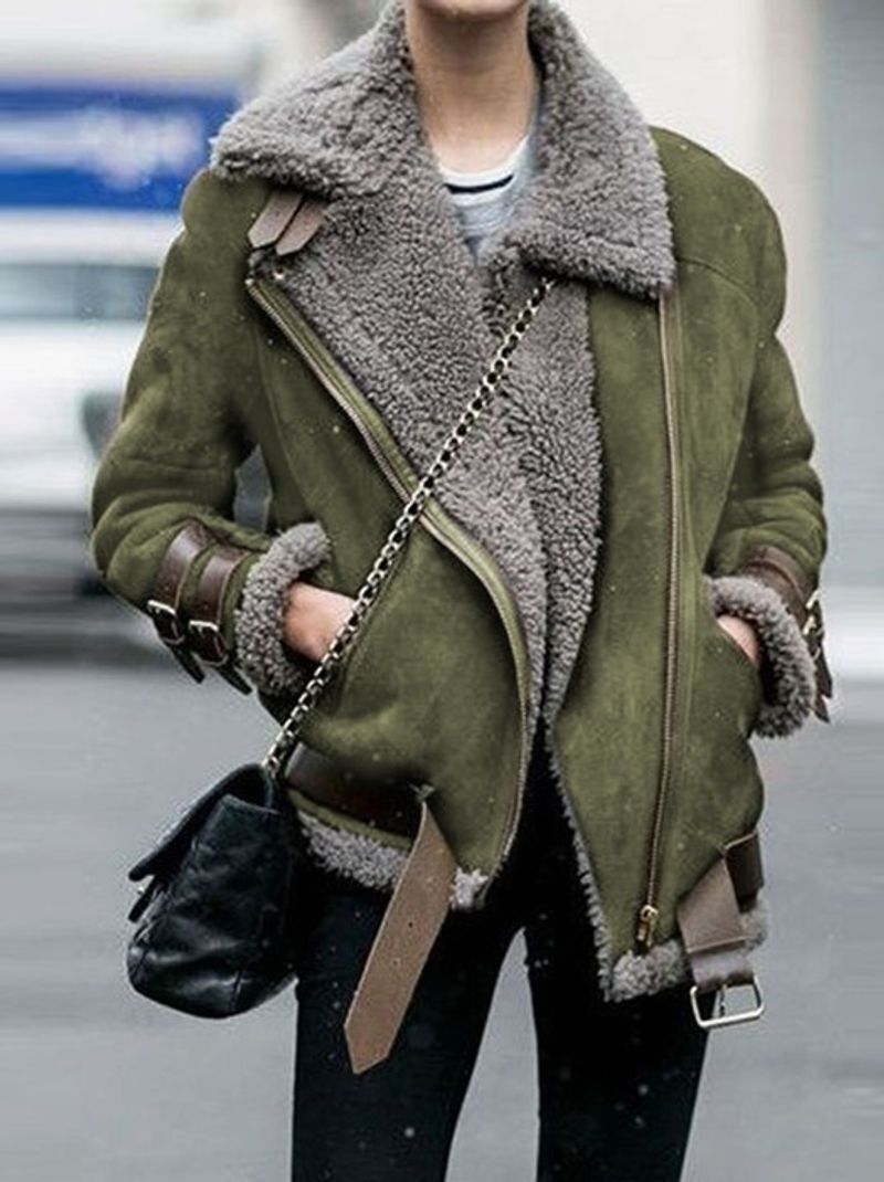 Women's Clothing Popular Motorcycle Deerskin Veet Lambswool Women's Lapel Fur Cotton Coat 0055