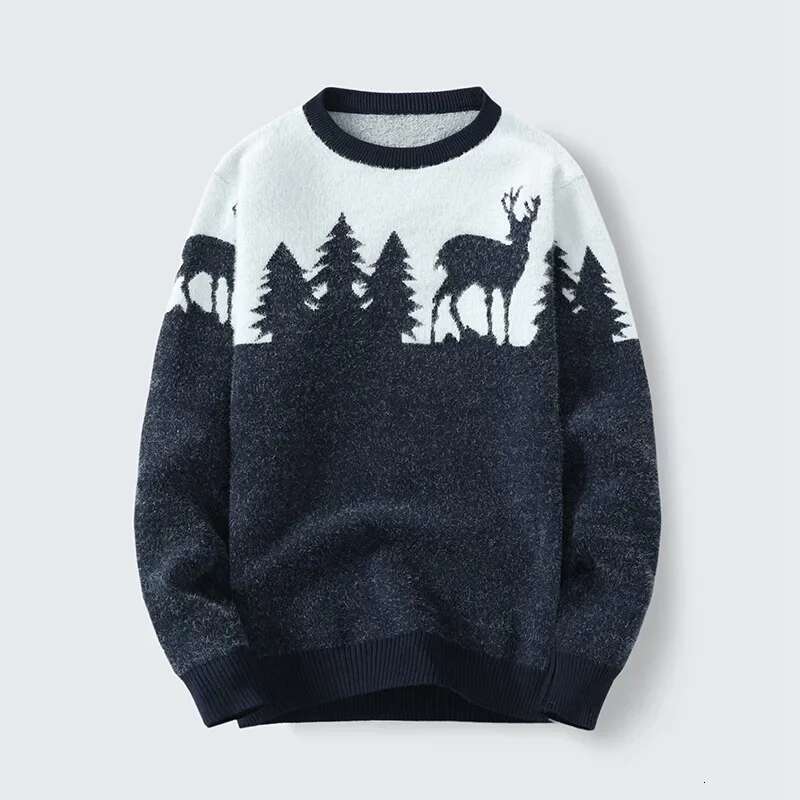 Men's Long Sleeve Round Neck Casual Jacquard Pullover Base Layer Top Youth Sweater Underlayer