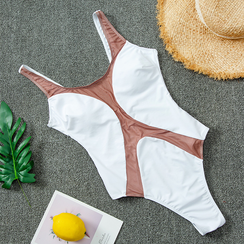 New sexy flesh colored mesh splicing one-piece women's swimsuit 2022 bikini