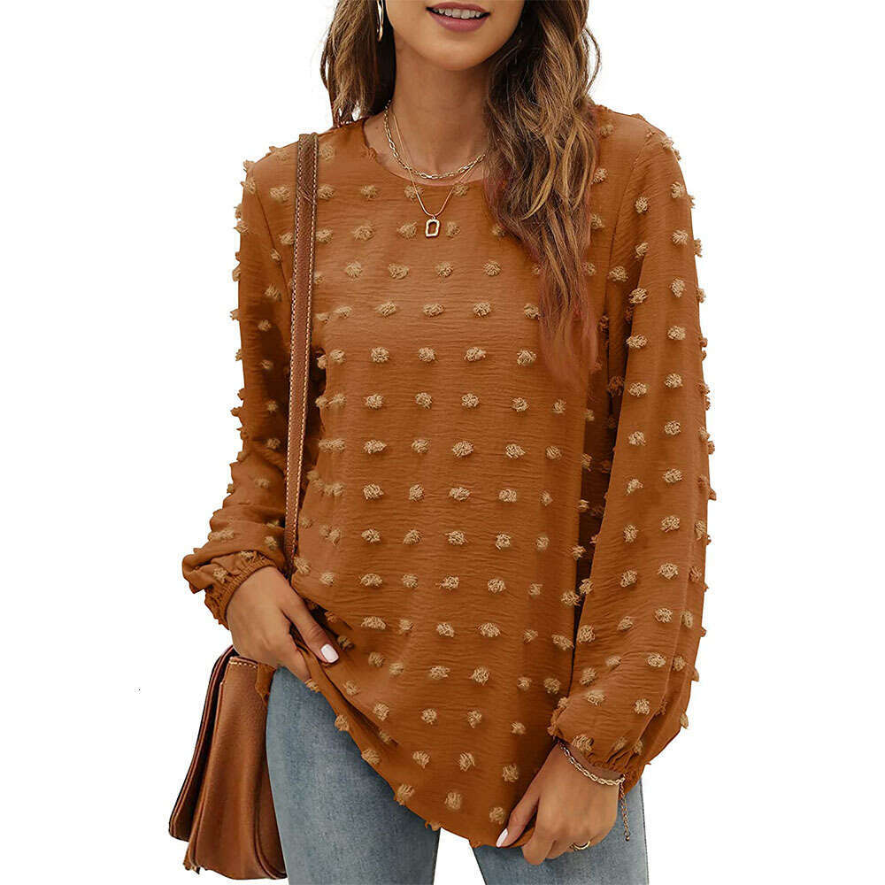 2025 autumn winter popular European and American loose jacquard long sleeved round neck T-shirt top, women's new casual versatile fashion clothin