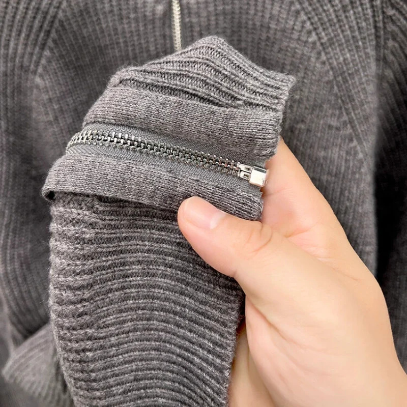 Zip Sweater Coat Half Turtleneck Solid Color Mens Knitted Cardigan Autumn and Winter Warm Long Sleeves Sweater 250113