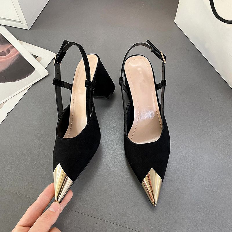 Women Dress Shoes Fashion Sandals Pointed Toe Sexy Style Chunky High Heel Versatile Triple Black Free shipping