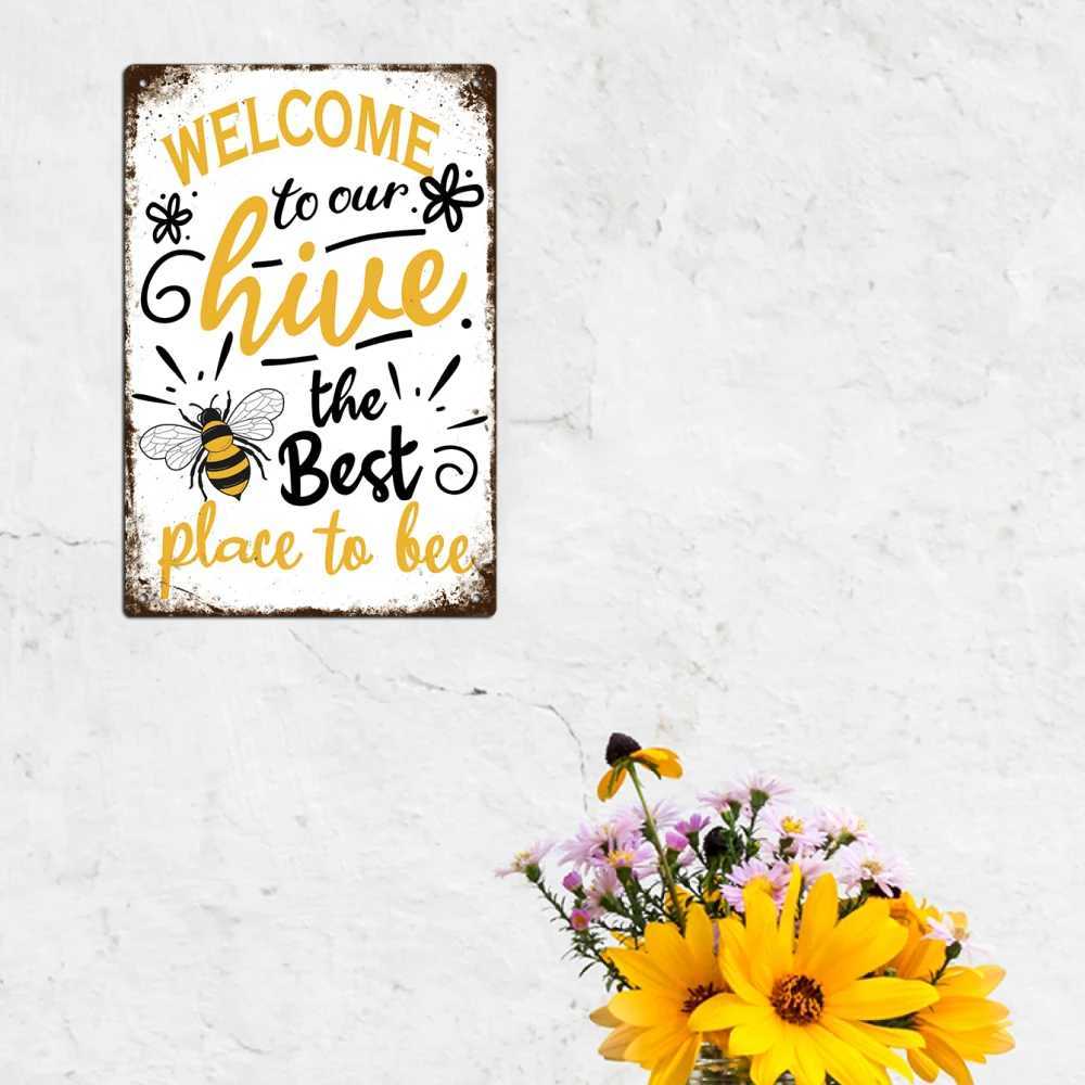 High Quality Putuo Decor Welcome Metal Signs Tin Plaque Painting Retro Bee Decoration Plate Iron Wall Art Decor for Home Bedroom Farm T250118