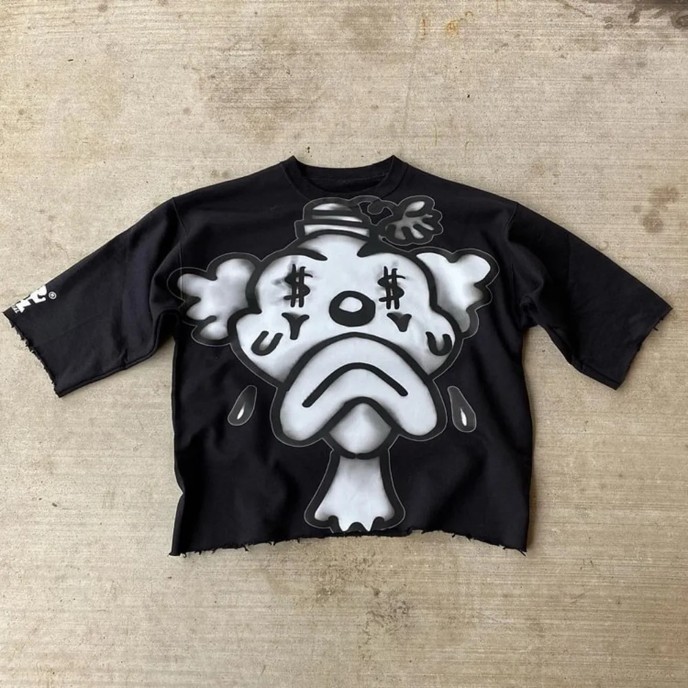 Unisex Clown Graphic 100% Cotton Cropped T-Shirts Men Y2K Summer Short Sleeves Vintage Oversize Tshirt Streetwear Women Tops 250117