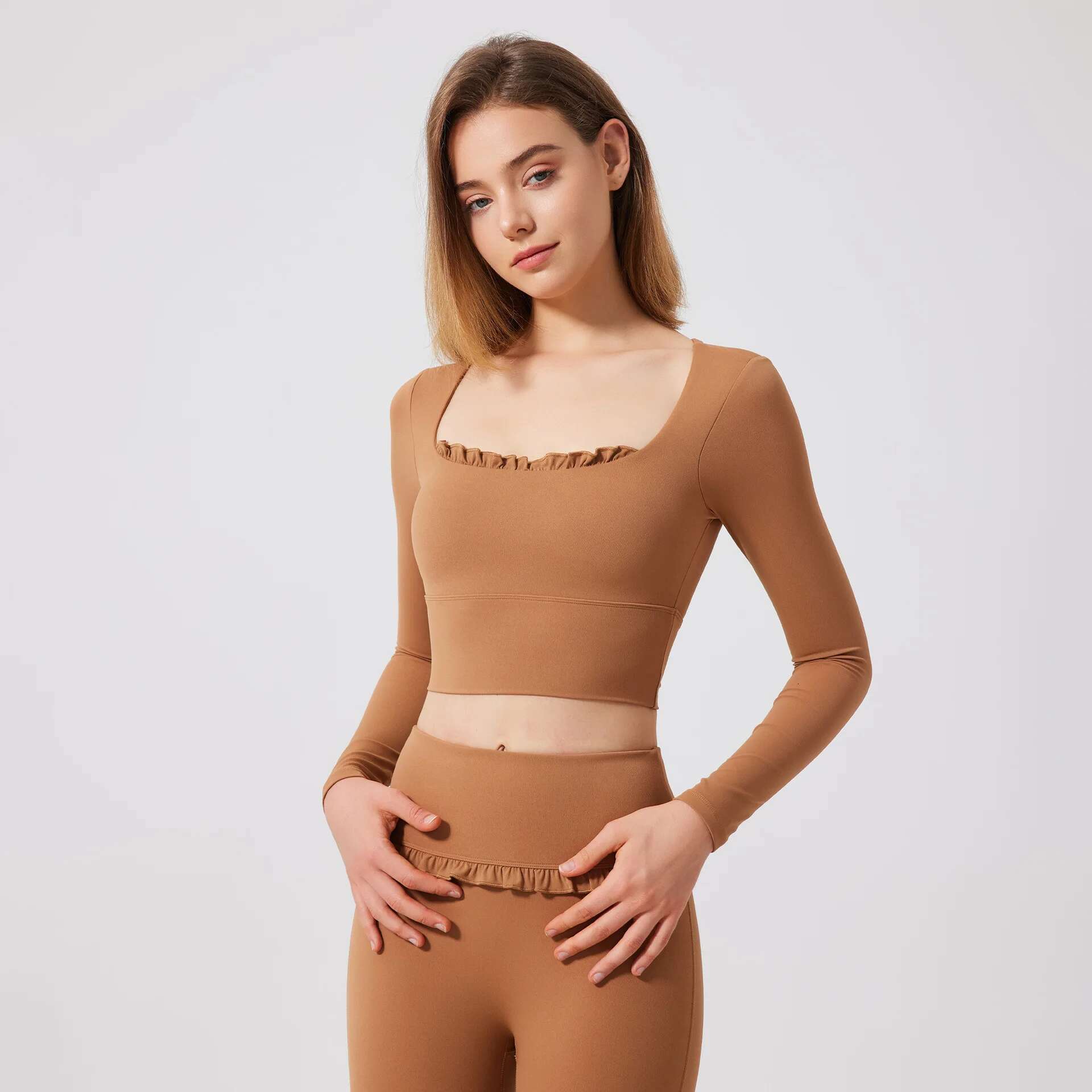Ddmyoutdoor China Domestic Mermaid Curve Lace Yoga Long Sleeve Semi Fixed Cup Running Slim Fit Sports Bra Breathable Fiess Suit Top