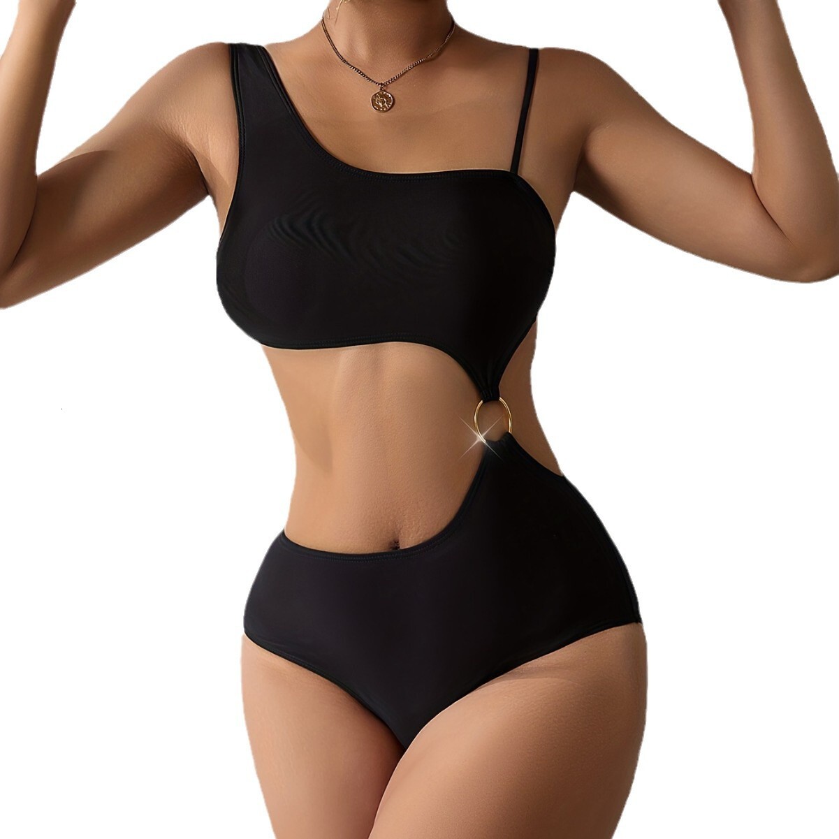 2025 new black one-piece women's suspender sexy swimsuit