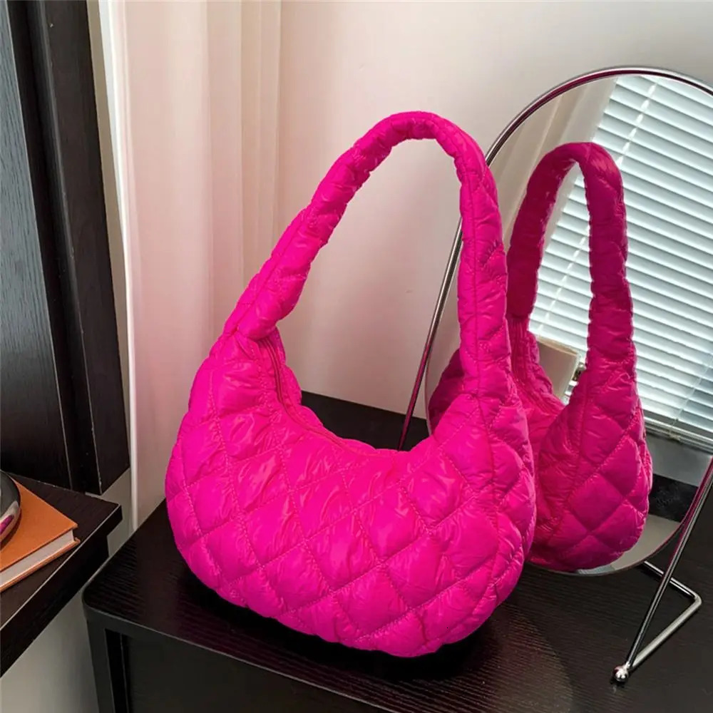 Fashion Women Large Capacity Quilted Tote Bags Down Cotton Padded Shoulder Bags Girls Underarm Bags Puffy Handbags 250113