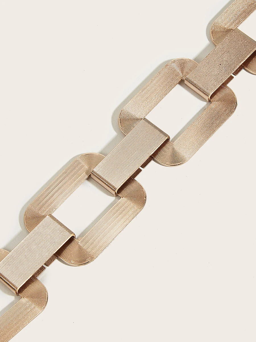 Ladiess Gold Square Metal Elastic Chain Buckle Link Girdle Casual Vintage Waistband waist Decorate Belt For Women On Coat Dress 250114