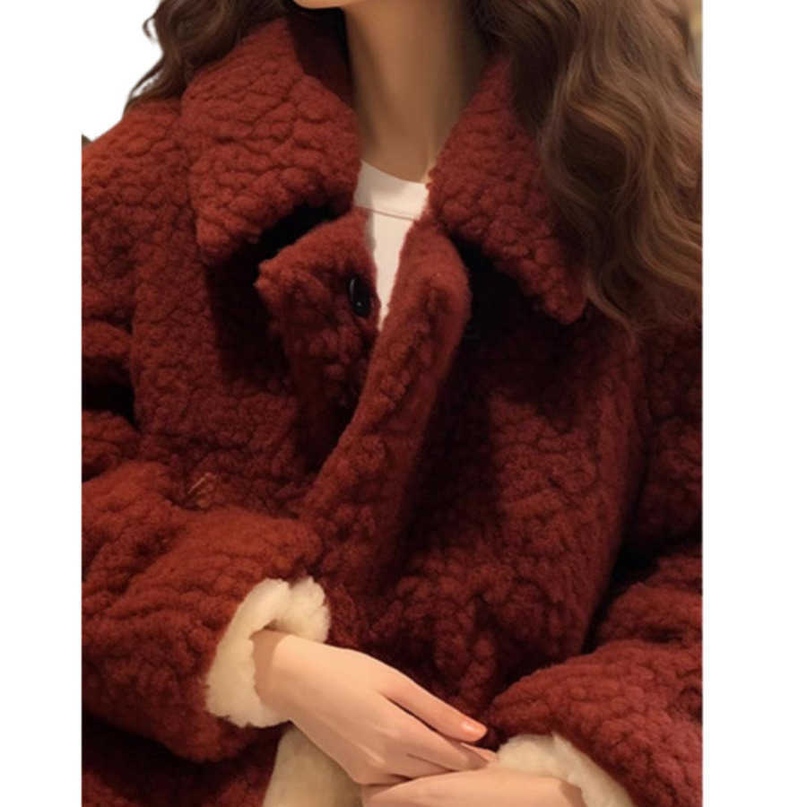 Red Lamb Fur Short Coat for Women in Winter New Fur Integrated Plush Cotton Jacket Women Jackets Coat Woman Fur 241209