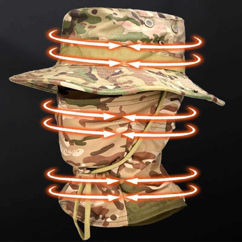 Tactical Camouflage Hat Sun Protection Set Outdoor Sport Hiking Fishing UV Protection Neck Face Boonie Hat Adjustab BucketXJ250116