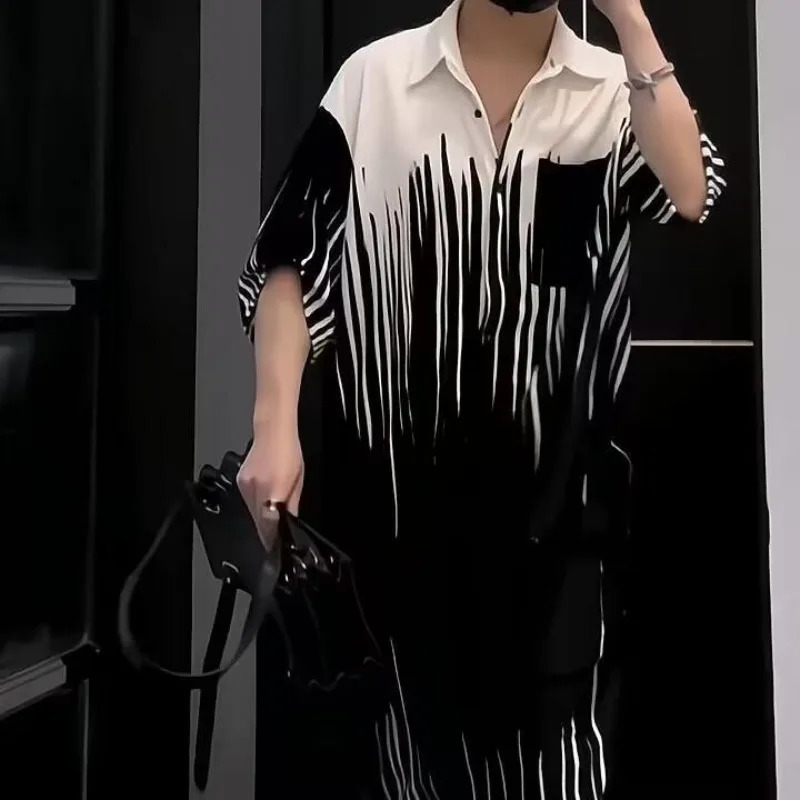 Spring Summer Fashion Polo Neck Short Sleeve Mens Clothing Solid Loose Male Clothes Korean Style Striped Mens Sets 250109