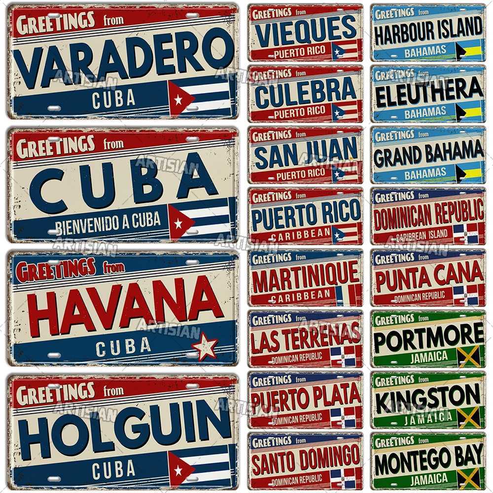 Artisian Cuba Caribbean Jamaica Dominican Republic Bahamas Puerto Rico Landmark License Plate Greetings City Metal Sign Wall Decoration Z250118