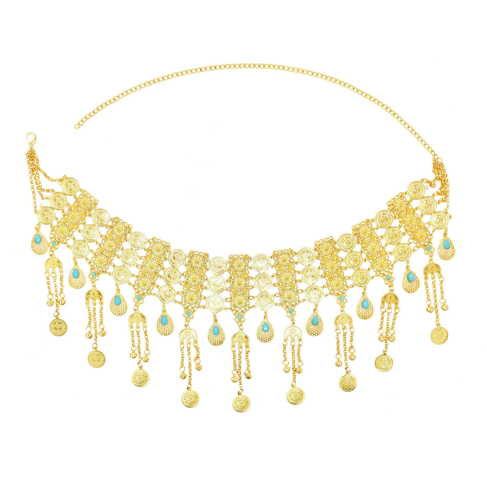 3-row coin long bell tassel moon pendant waist and belly chain gold silver traditional Arab ethnic jewelry accessories gift 250110
