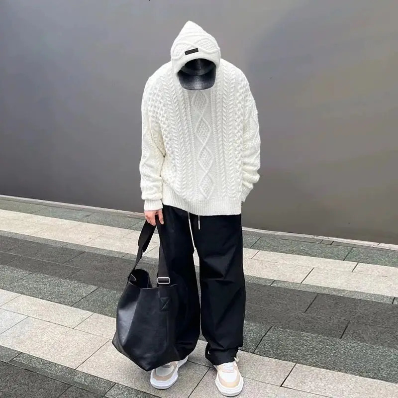 Street Harajuku Casual Hoodie Twist Knitted Sweater Men Autumn and Winter Men Women Hip Hop Long Sleeved Pullover Clothes 250110