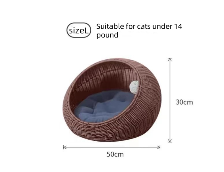 Wicker cat bed dome suitable for medium-sized indoor cats a covered cat hiding hut imitation Fujiya pet dome basket, washable
