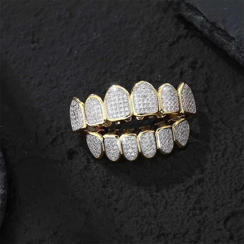 Hip Hop Full Iced Out Teeth Grillz Caps Bling Cubic Zircon Top Bottom Charm Grills Set For Men Women Jewelry GiftXJ250114