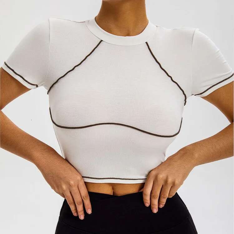 Ddmyoutdoor China Domestic Mermaid Curve Color Split Vigor Sports Top Cool Soft High Elastic Tight Short Sleeve Gym Tops Women