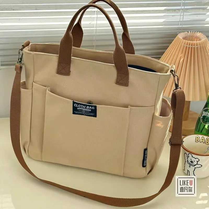 Urban Minimalist Female Student Large Capacity Commuting Horizontal Canvas Single Shoulder Diagonal Cross Portable Tote Bag T250118