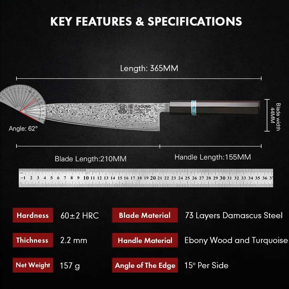 F.YOUNG 8.2 Handmade Chef Knife Damascus Steel Sharp Meat Vegetable Cleaver Gyuto Knife Japanese Hand Forged Kitchen KnivesXJ250117