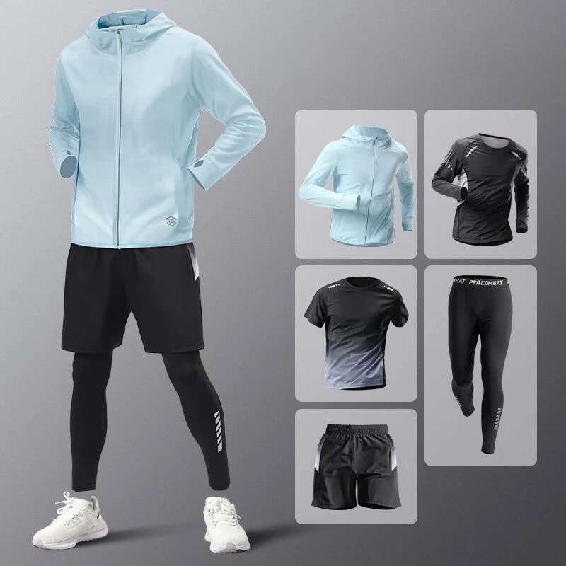 5Pcs Lightweight Summer Ice Silk Athletic Quick-Dry Running Clothes Outdoor Kit Cycg Fiess Men's Sportswear Set