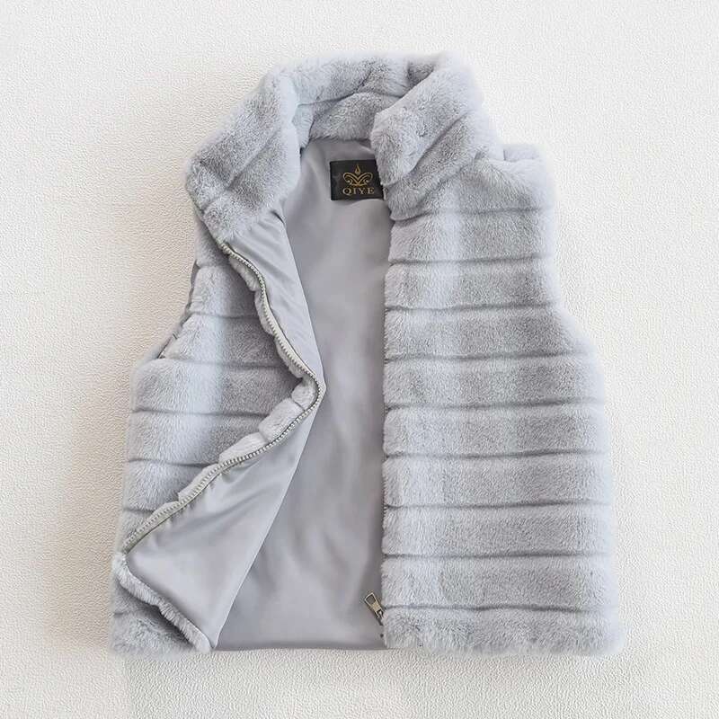 Autumn And Winter New Imitation Stand-Up Collar Artificial Fur Lady Vest Jacket