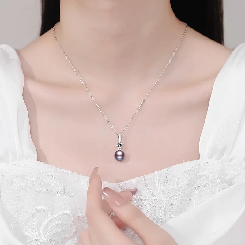 Purple Natural Freshwater Pearls 925 Sterling Silver 05ct D Color Pendant Necklace for Women Sparkling Jewelry 250109