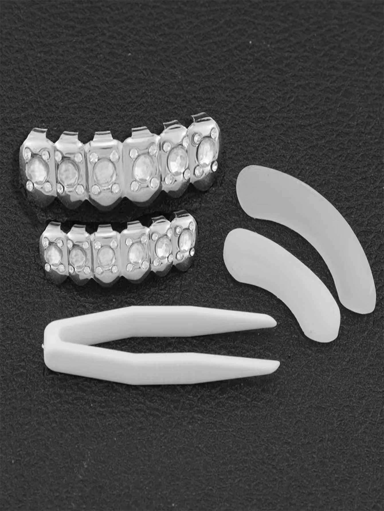 1PC copper-plated irregular zircon occlusal braces for men and women Halloween props teeth jewelryXJ250114