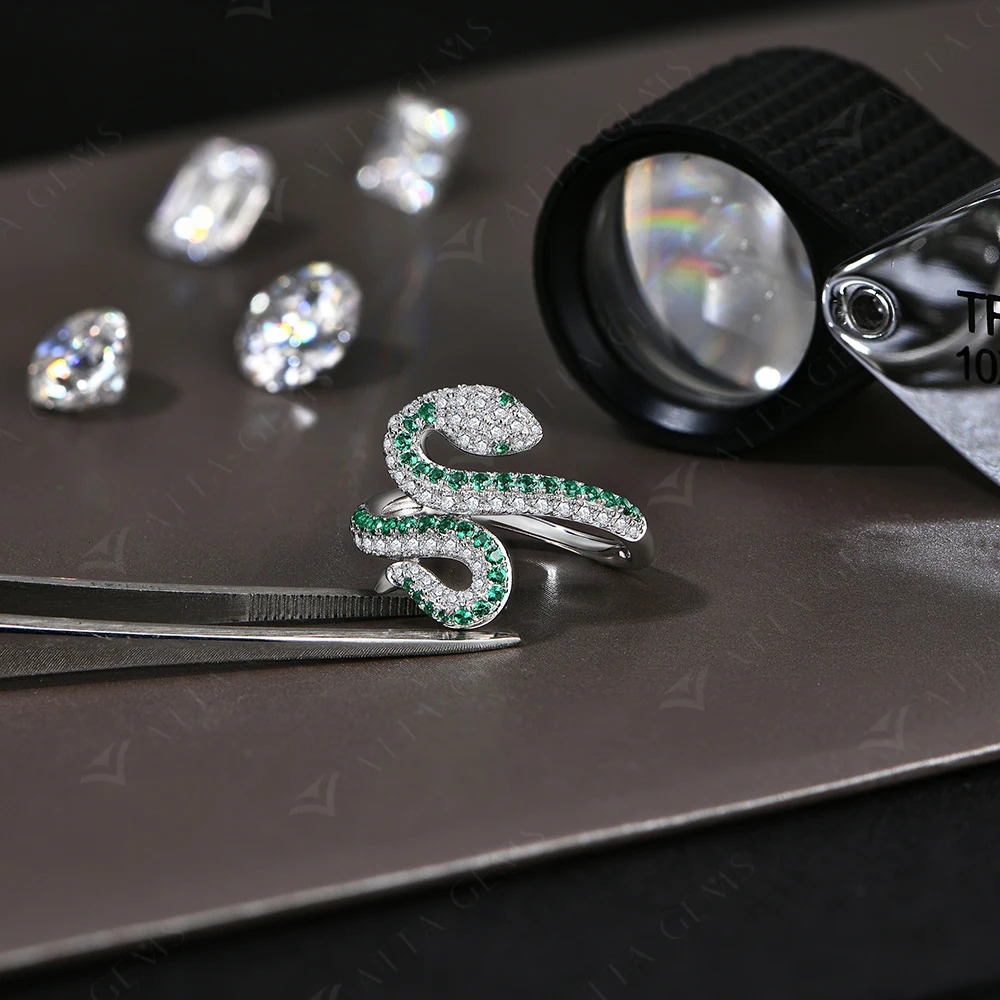 ATTAGEMS Snake Shaped Women Men Ring Full Diamond D VVS1 Open Wedding Rings S925 Sterling Silver Party Wholesale Gift 250110