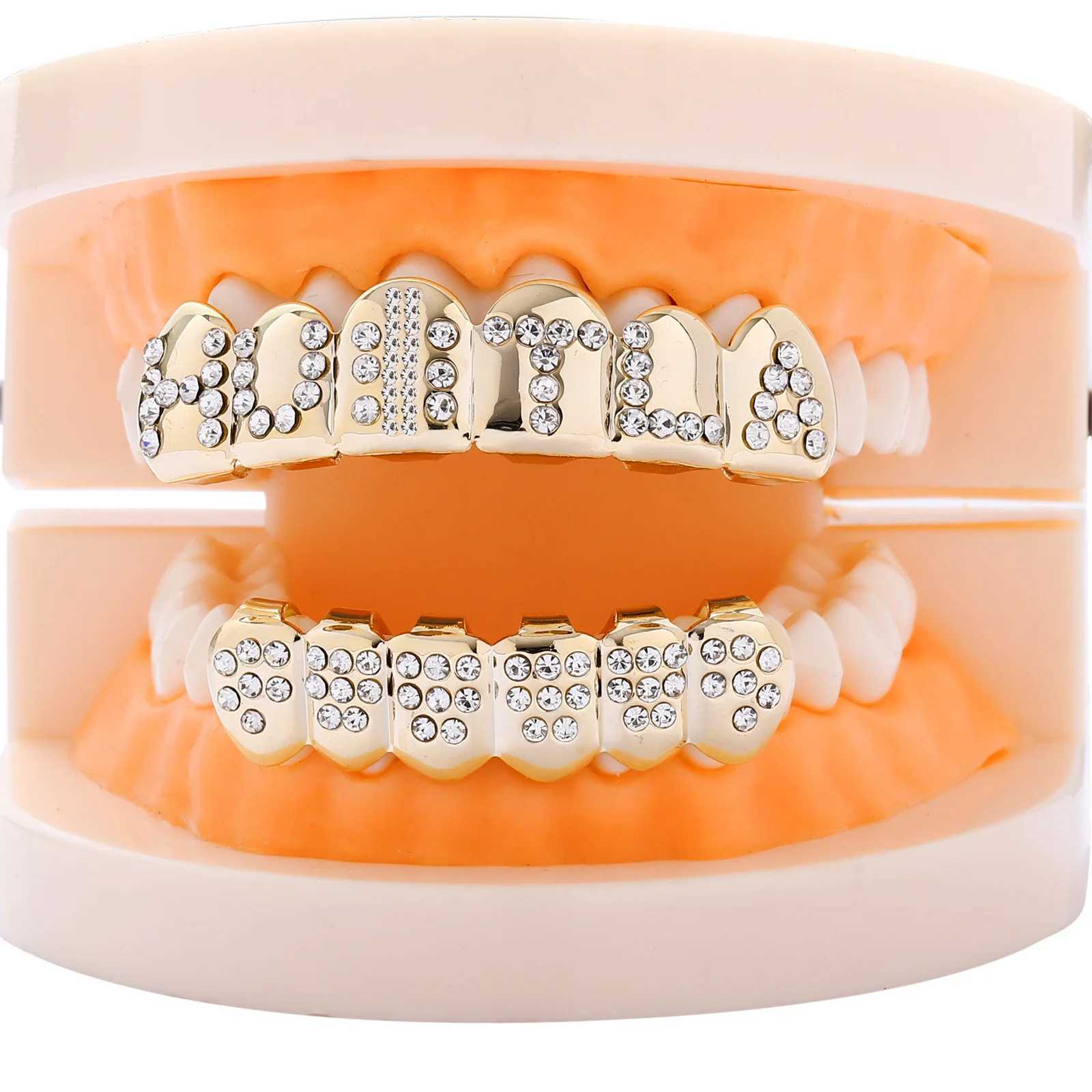 CZ Stones Teeth Grillz Caps Cubic Zircon Iced Out Micro Pave Top Bottom Charm Grills Set For Men Women Hip Hop Xmas JewelryXJ250114