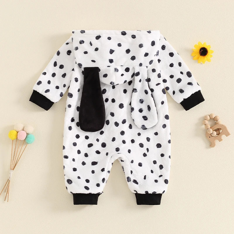 Unisex Baby Girls Boy Dalmatian Costume Halloween Costume Infant Hooded Long Sleeve Button Romper Jumpsuit Outfits 250114
