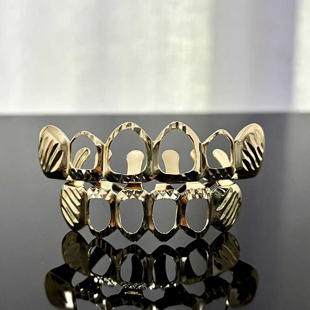 YOUNGX 6/6 Pattern Hollow Mouth Tooth Caps For Women Men Dental Grills Hip Hop Glossy Teeth Grillz Braces Jewelry CosplayXJ250114
