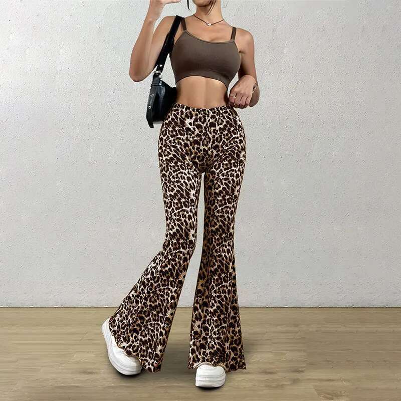 High Waist Leopard Print Flare Leggings Korea Style 2024 Summer Autumn Women Fashion Sexy Bodycon Trousers Club Pants Slim