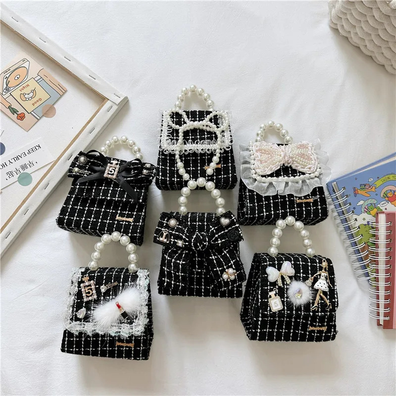 Bow Kids Pearls Handbags Sequins Princess Dress Accessories Small Coin Purse Tote Girls Crossbody Chain Bags 250114