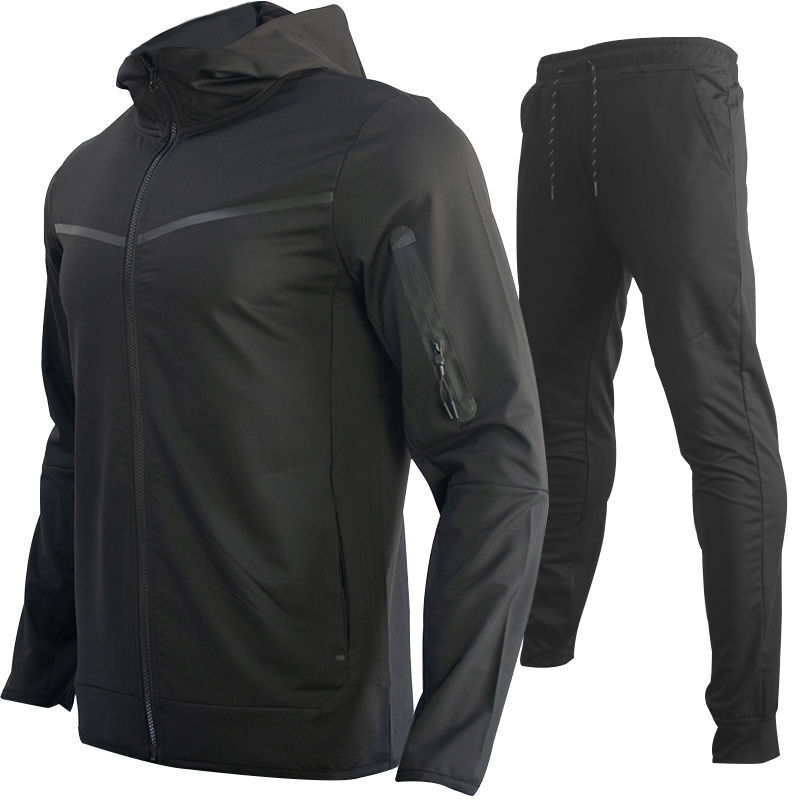 Men's Autumn-Winter Full Set With Hood Sports Jacket ,Sweatshirt Long Sleeves Pants Color-Blocked Open Cardigan Tighthoodie Suit