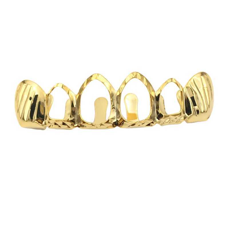 Hip Hop Hollow Out Teeth Grillz Gold Plated Dental Grills Rock Tooth Grillz Caps Crystal Teeth Caps Halloween Vampire Tooth GiftXJ250114