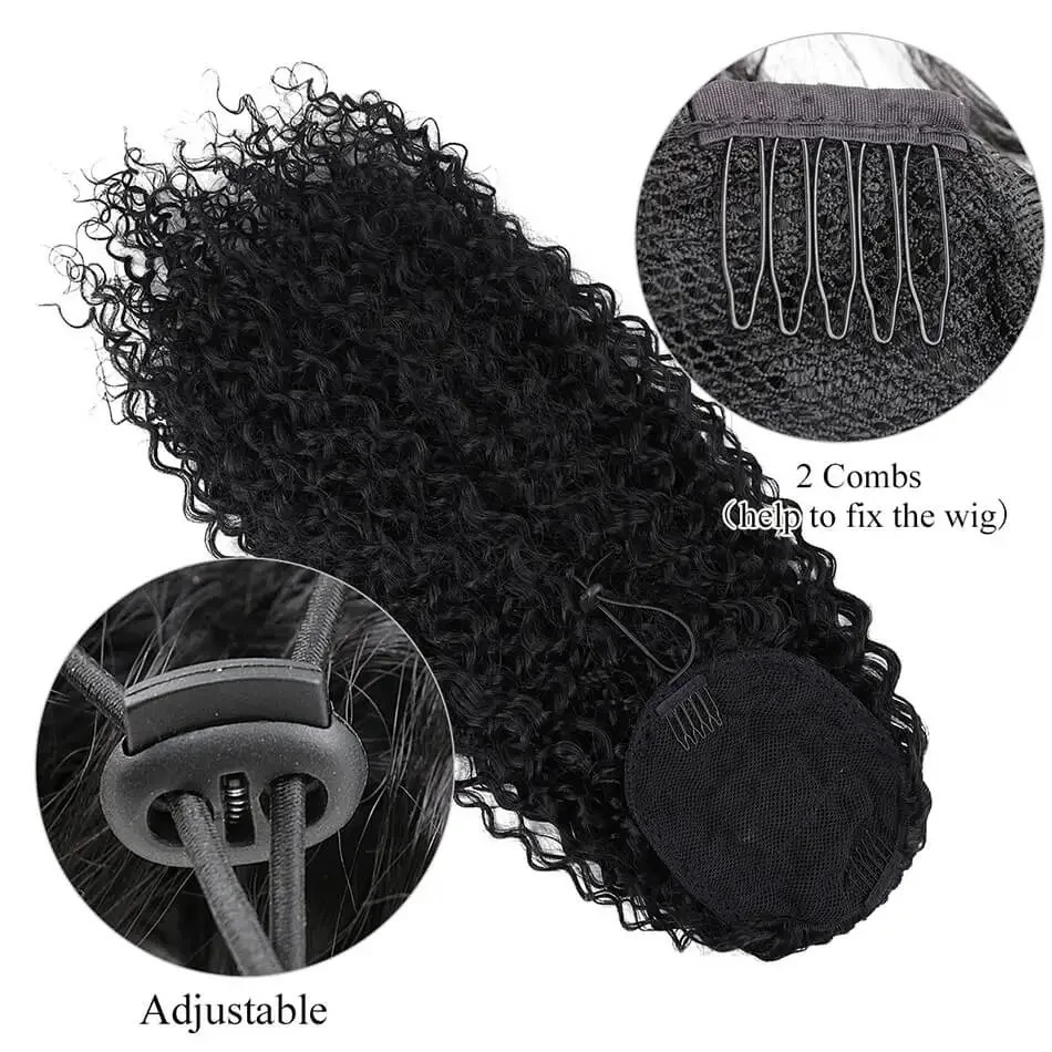 Deep Wave Drawstring Ponytail Human Hair Ponytails #1B Natural Black Curly Clip In Hair Extensions For Daily Cosplay 1 Pieces 250108