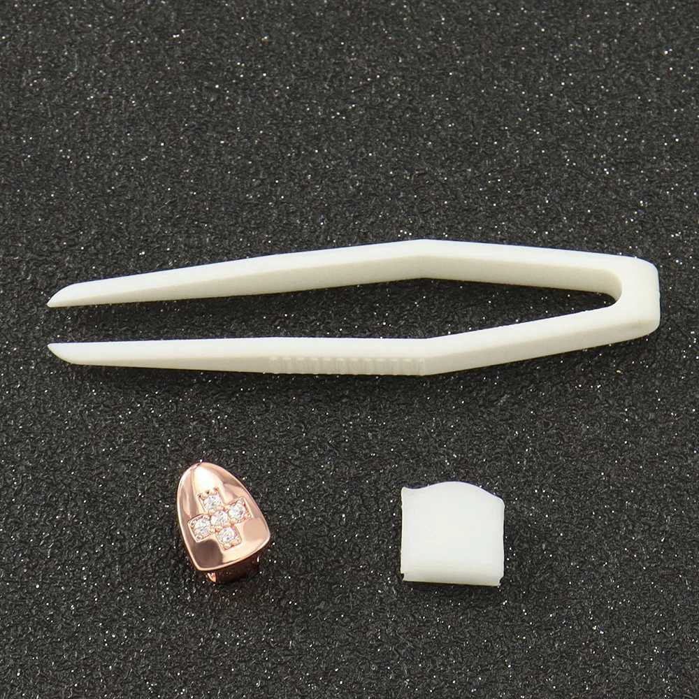 1pc Hip Hop Cross Teeth Grillz Gold Plated Dental Grills Rock Tooth Grillz Caps Crystal Teeth Caps Halloween Vampire ToothXJ250114