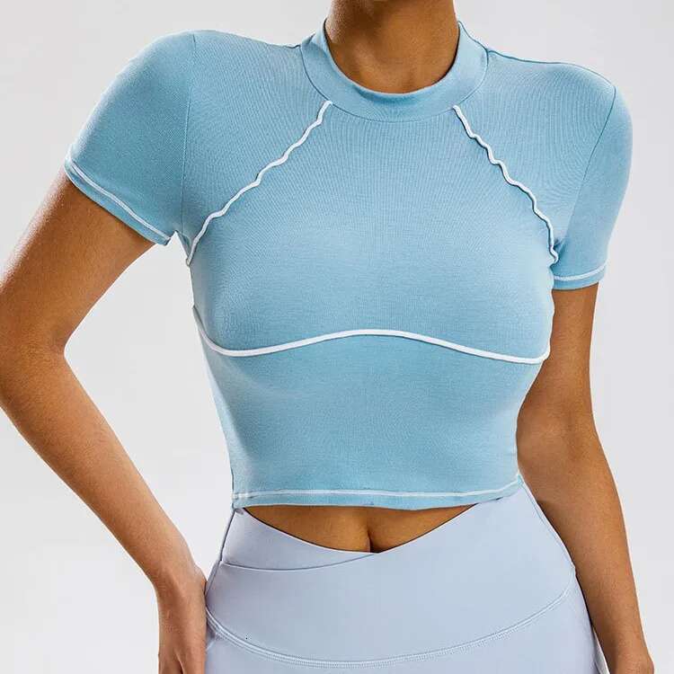 Ddmyoutdoor China Domestic Mermaid Curve Color Split Vigor Sports Top Cool Soft High Elastic Tight Short Sleeve Gym Tops Women